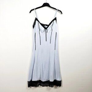 Anthropologie - V-Neck Lace Trim Slip Dress - Blue